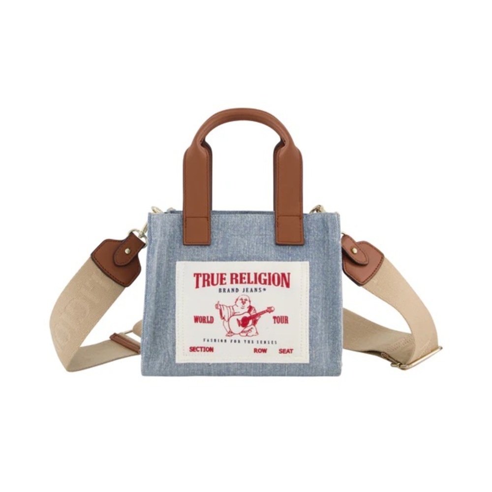 Mini True Religion Blue and Brown Messenger Bag with Classic Design